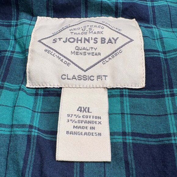 NWT St. John's Bay Stretch Plaid Button-Down Shirt Men's 4XL - Picture 6 of 7